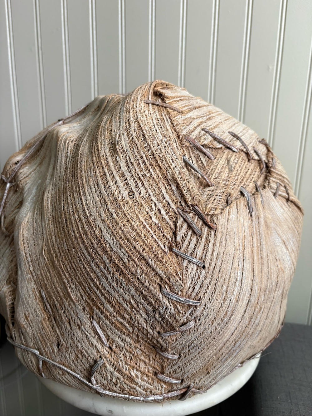 Primitive Palm Husk & Bent Twig Handmade Harvest Basket Rustic Vintage VTG Fiber - Picture 10 of 14